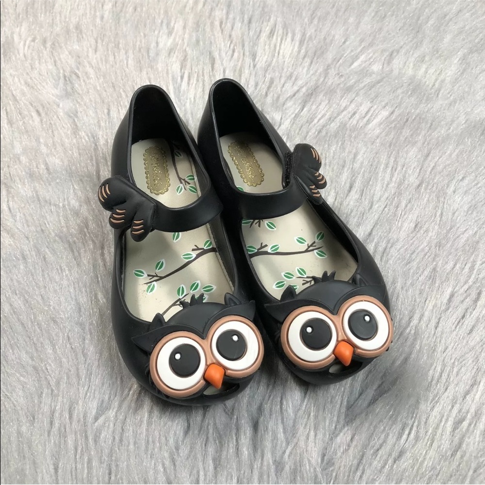 Mini Melissa Toddler Girls Black Owl Flats Sz 9